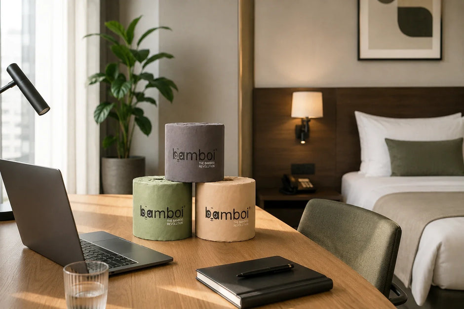 Bamboe toiletpapier voor bedrijven in moderne hotelkamer