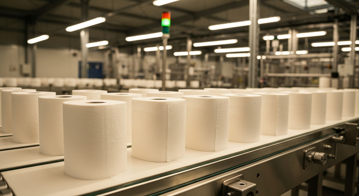 Waar wordt wc-papier gemaakt - Bamboe wc-papier geproduceerd op een moderne fabriekslijn