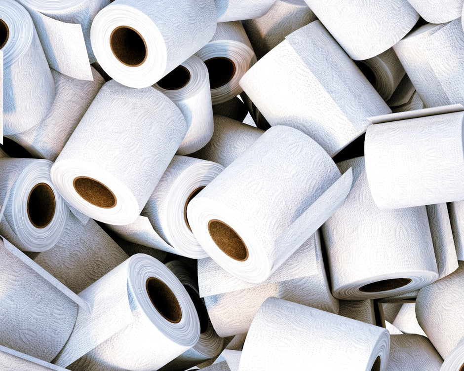 Wie heeft wc-papier uitgevonden - Stapel witte toiletpapier rollen